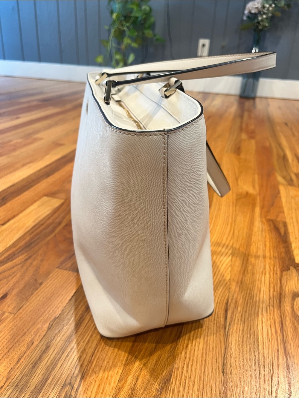 kate spade Cream Structured Saffiano Tote with Gold Plaque - Picture 5 of 13